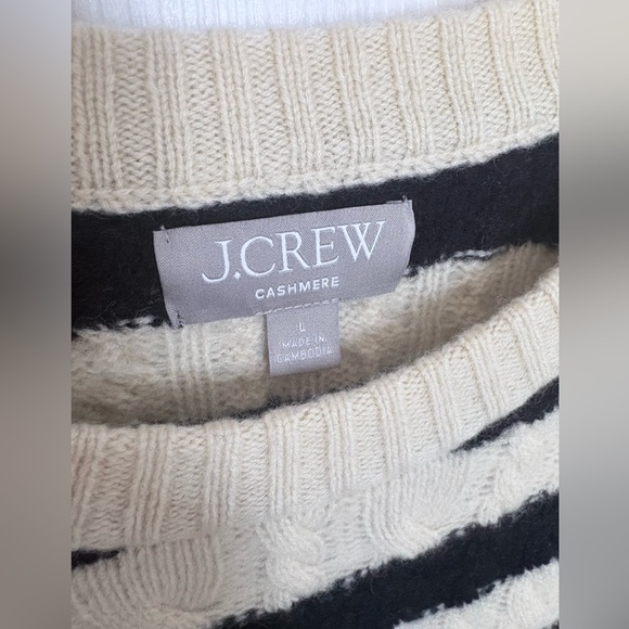 J.Crew Perfect Cashmere Cable-Knit Crewneck Sweater – Stripe | Size Large - Picture 4 of 10
